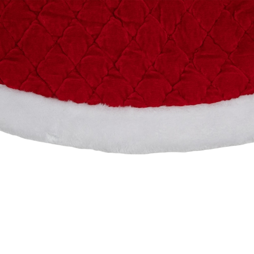 48" Red and White Quilted Faux Fur Border Christmas Tree Skirt