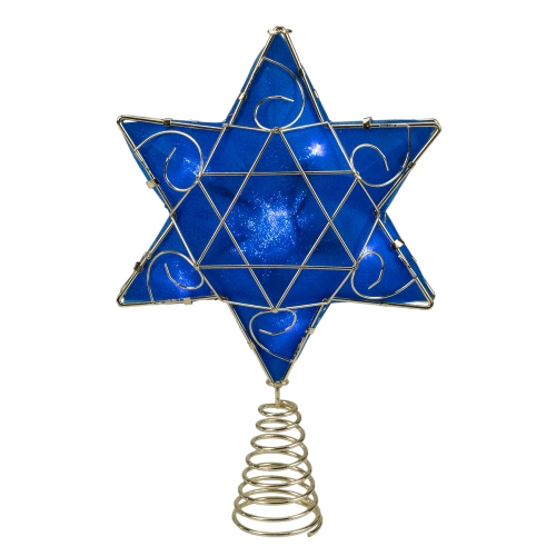 KSA  And Gold Colored Hanukkah Star Led Tree Topper 11.5" In Blue