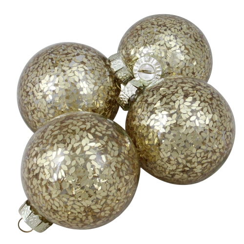 NORTHLIGHT  "4Ct Clear And Shiny Seeds Glass Christmas Ball Ornaments 4"" (101.5Mm)" In Gold