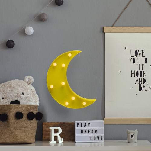 9.5" LED Lighted Yellow Crescent Moon Marquee Wall Sign