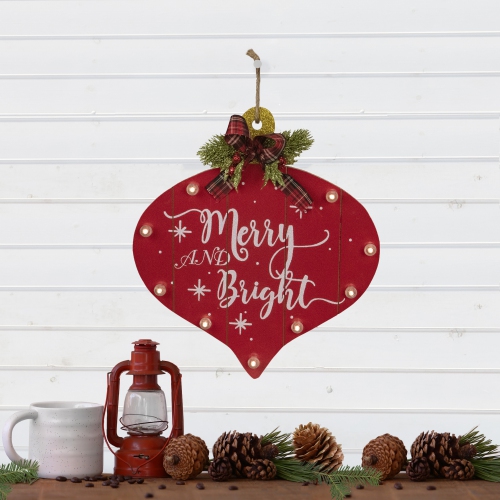 13.75" Red Onion Ornament "Merry And Bright" Christmas Sign