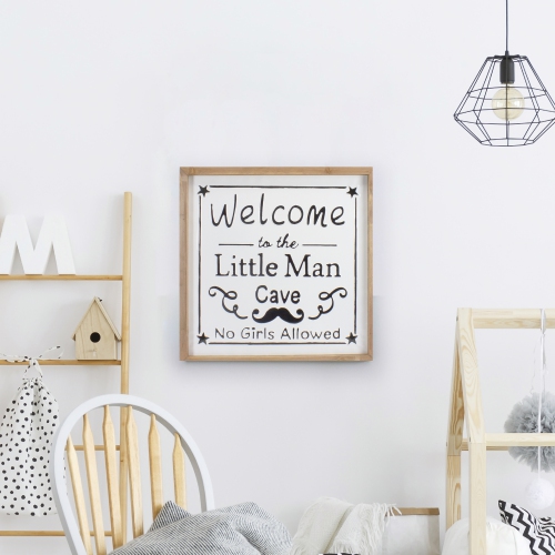 16" Wooden Framed "Welcome to the Little Man Cave" Metal Sign Wall Decor
