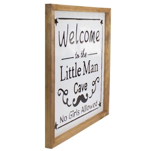 16" Wooden Framed "Welcome to the Little Man Cave" Metal Sign Wall Decor