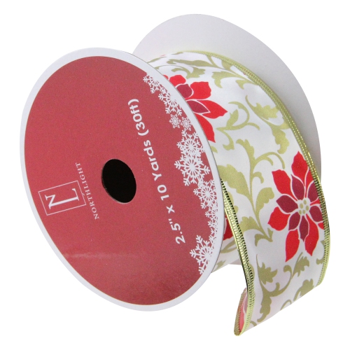 NORTHLIGHT  Pack Of 12 Poinsettia Print Gold Wi Christmas Craft Ribbon Spools - 2.5 X 120 Yards Total In Red