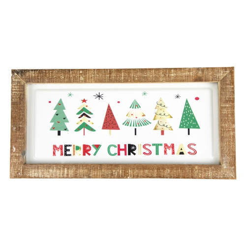 11.75" Framed Merry Christmas with Trees Wall Sign