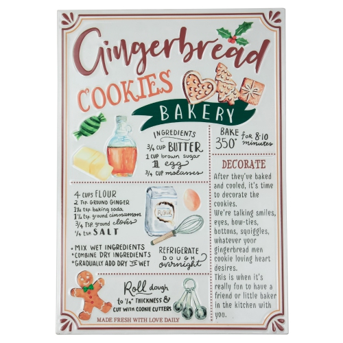 17.25" Gingerbread Christmas Cookies Recipe Metal Wall Plaque Sign