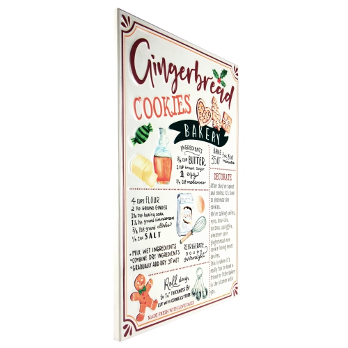 17.25" Gingerbread Christmas Cookies Recipe Metal Wall Plaque Sign