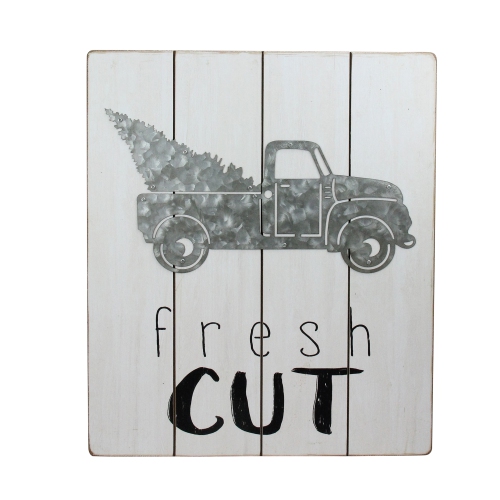 15.75" Gray and Black "fresh CUT" Galvanized Truck Christmas Wall Hanging