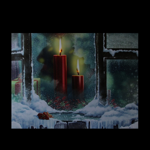 LED Lighted Snowy Window Pane and Candles Christmas Canvas Wall Art 12" x 15.75"