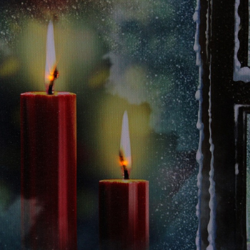 LED Lighted Snowy Window Pane and Candles Christmas Canvas Wall Art 12" x 15.75"