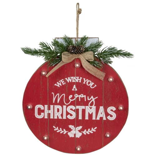NORTHLIGHT  13.75" Battery Operated Ornament "we Wish You A Merry Christmas" Wall Sign In Red