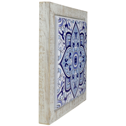 9.75" Blue and White Floral Tile Wall Decor