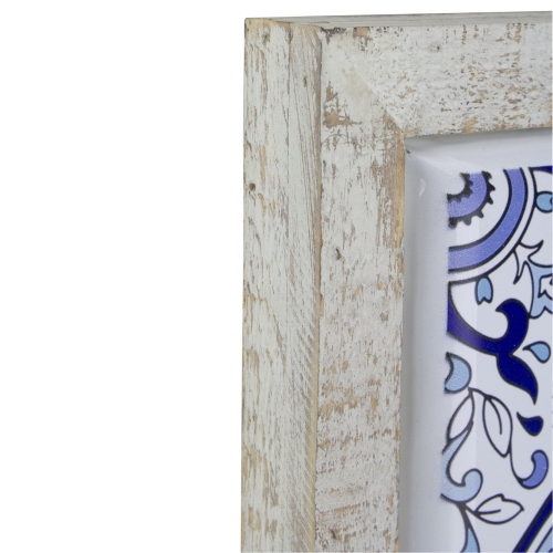 9.75" Blue and White Floral Tile Wall Decor