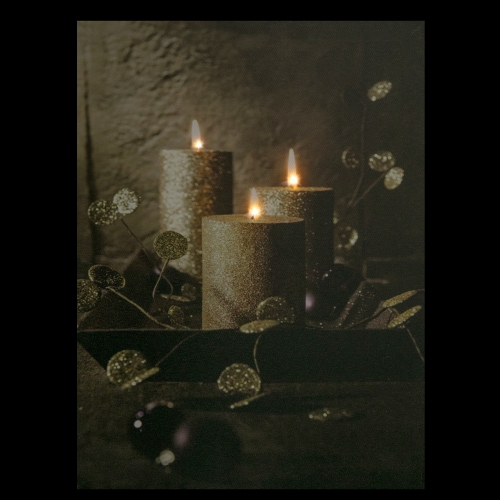 LED Lighted Glittery Gold Flickering Candles Christmas Canvas Wall Art 15.75" x 11.75"