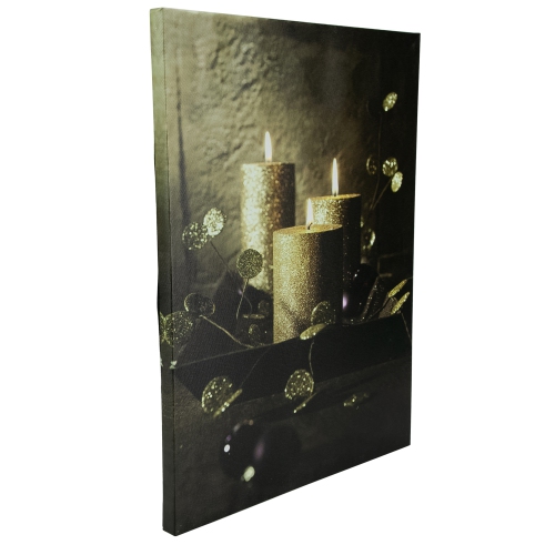 LED Lighted Glittery Gold Flickering Candles Christmas Canvas Wall Art 15.75" x 11.75"