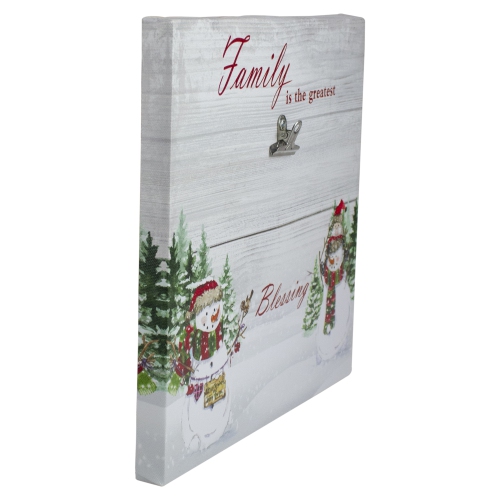 10" Lighted Snowman Family Blessing Christmas Canvas Wall Art with Photo Clip