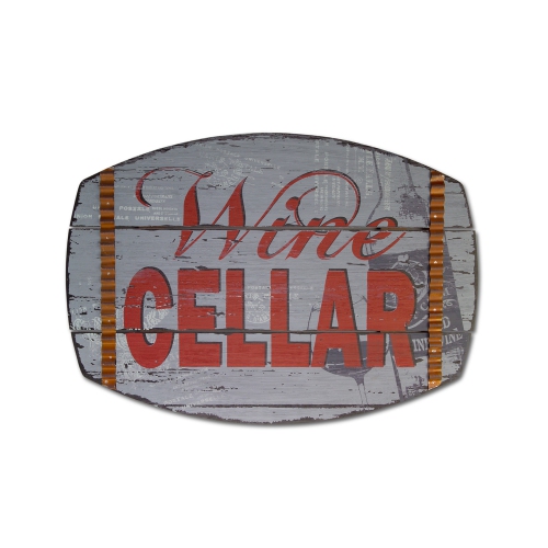 MELROSE  31" Gray And Burgundy Wine Cellar Wall Plaque With Tin Accents In Red