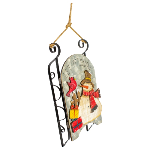 17" LED Lighted Wooden Sled with Snowman and Cardinal Christmas Decoration