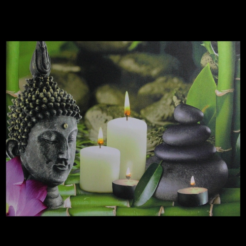 LED Lighted Buddha and Bamboo Canvas Wall Art 12" x 15.75"
