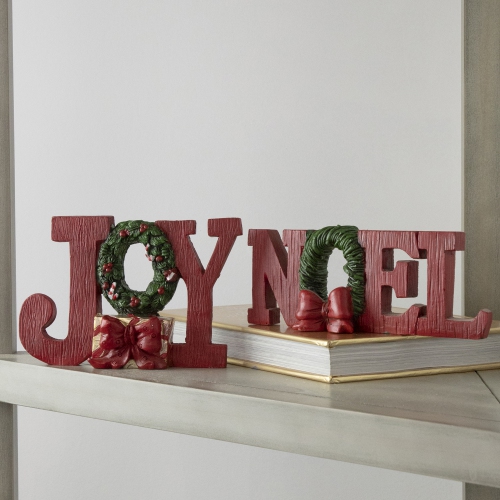 Set of 2 'Noel' and 'Joy' Wreath Christmas Signs