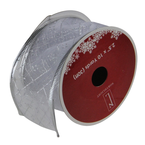NORTHLIGHT  Club Pack Of 12 Shimmering Diamond Wired Christmas Craft Ribbon Spools - 2.5" X 120 Yards In Silver