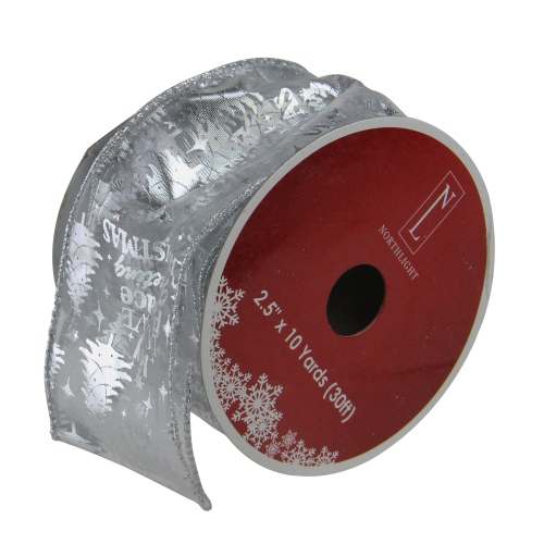 NORTHLIGHT  Club Pack Of 12 Wired Christmas Words Craft Ribbon Spools 2.5" X 120 Yards Total In Silver