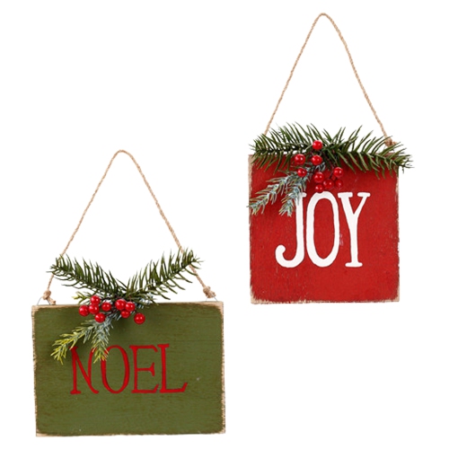 7" Hanging "JOY" Christmas Wall Decor with Pine and Berries