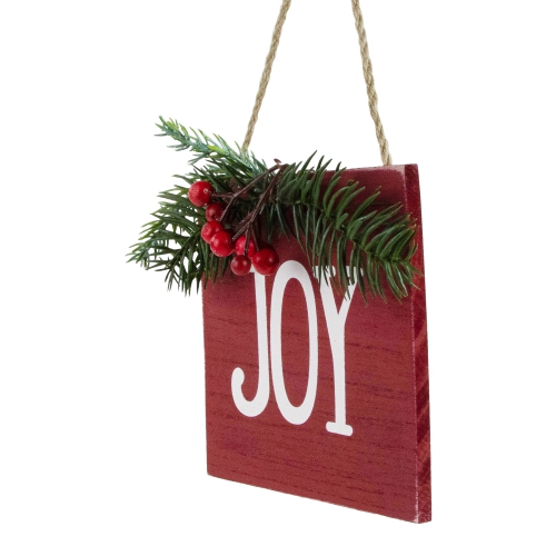 7" Hanging "JOY" Christmas Wall Decor with Pine and Berries