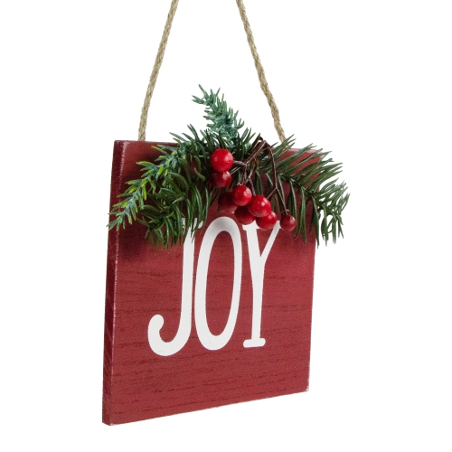 7" Hanging "JOY" Christmas Wall Decor with Pine and Berries