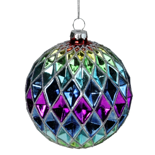 NORTHLIGHT  3.75" Vibrantly Colored 2-Finish Harlequin Glass Christmas Ball Ornament 