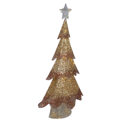 46-Inch LED Lighted Bronze Gold Mesh Christmas Tree Outdoor Decoration