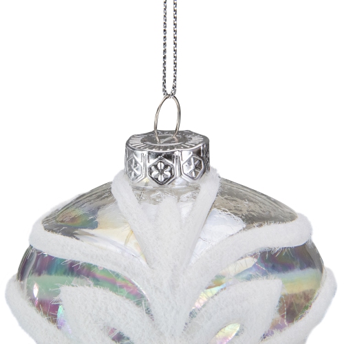 3.25" Clear Iridescent with White Frost Glass Onion Christmas Ornament