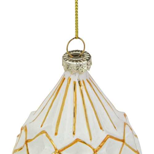 5" White and Gold Glitter Geometric Glass Finial Christmas Ornament