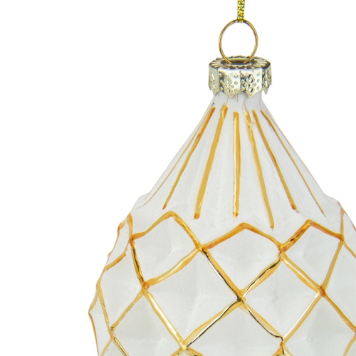 5" White and Gold Glitter Geometric Glass Finial Christmas Ornament