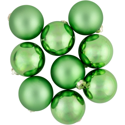 9ct Grass Green Finish Glass Christmas Ball Ornaments 2.5"