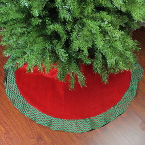 46.5" Red and Green Glittered Chevron Border Christmas Tree Skirt