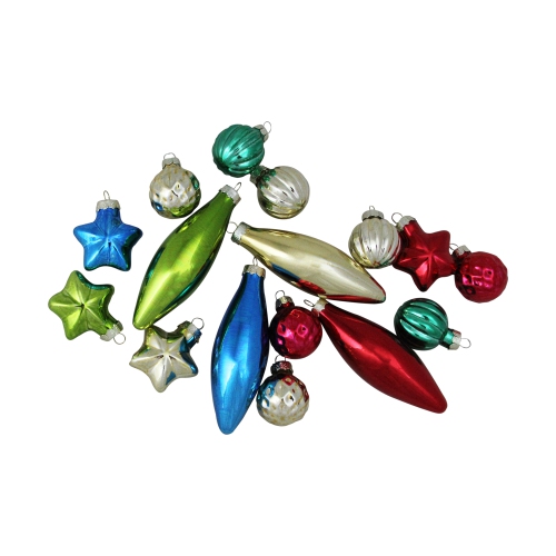 16ct Vibrantly Colored Shiny Shatterproof Finial and Star Christmas Ornaments 4"