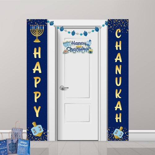 14.5" Silver and Blue 'Happy Hanukkah' 3-D Glittered Hanging Decor
