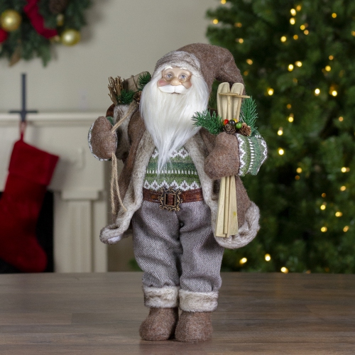 18" Standing Santa Christmas Figure Carrying Presents and Skis