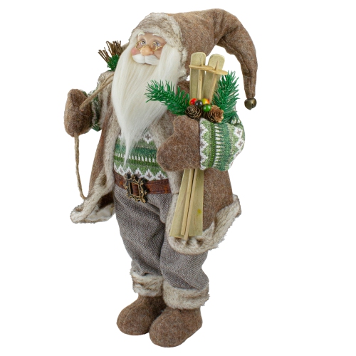 18" Standing Santa Christmas Figure Carrying Presents and Skis