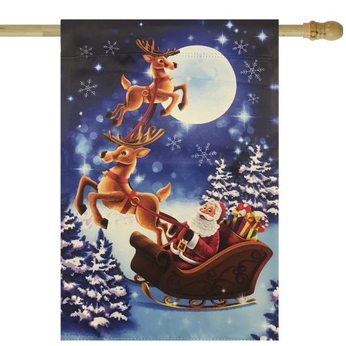 NORTHLIGHT  Santa And Reindeer Sleigh Ride Outdoor Garden Flag 28" X 40"