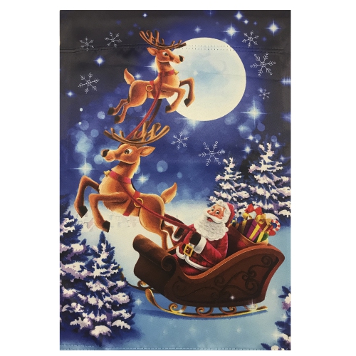 Santa and Reindeer Sleigh Ride Outdoor Garden Flag 28" x 40"