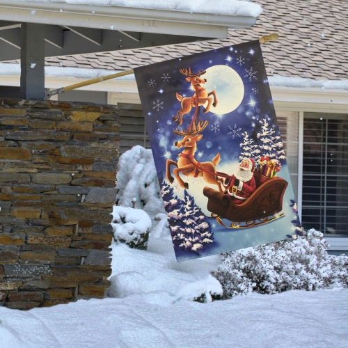 Santa and Reindeer Sleigh Ride Outdoor Garden Flag 28" x 40"