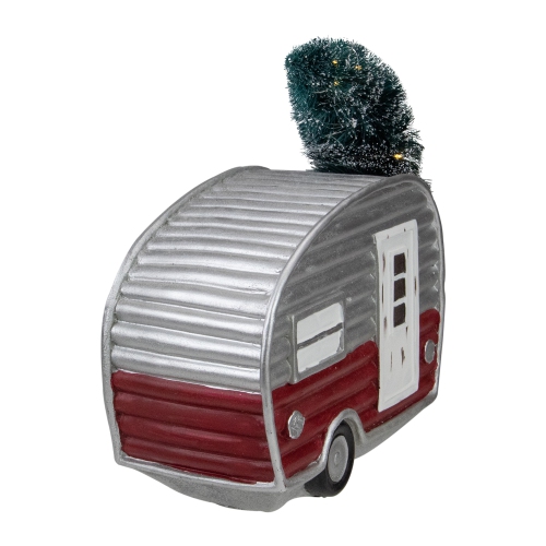 8.5" LED Lighted Camper with Pine Bough Christmas Decoration