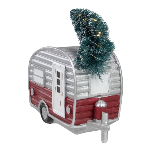 8.5" LED Lighted Camper with Pine Bough Christmas Decoration