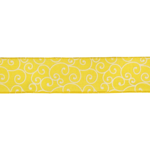 Yellow White Swirl Design Wired Craft Ribbon 7/8" x 10 Yards