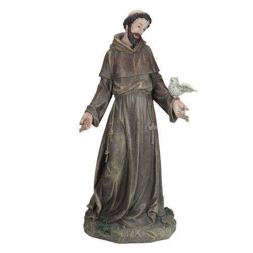 ROMAN  25" Outdoor Weathered Saint Francis Statue Holding Dove