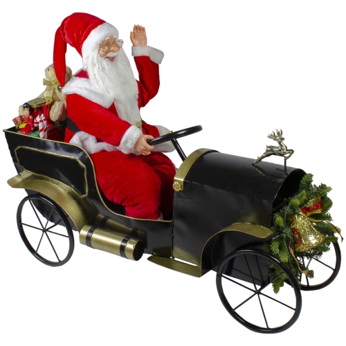 NORTHLIGHT  33" Santa Delivering Presents In A And Gold Vintage Car Christmas Decoration In Black