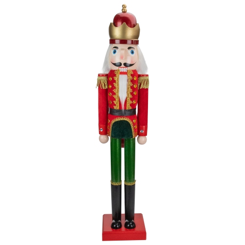 NORTHLIGHT  35.5" And Green Velvet Wooden Christmas Nutcracker King In Red