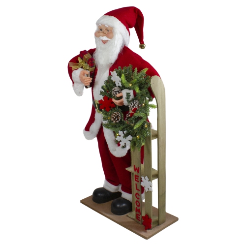 3' Santa Claus Holding a Wooden Sleigh "Welcome" Christmas Sign